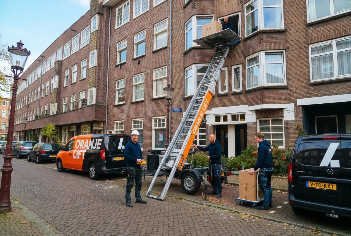 Aanhangerlift in smalle straat Deventer